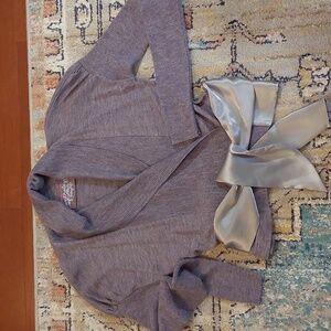 Silk Sash Puff Sleeve Cardigan